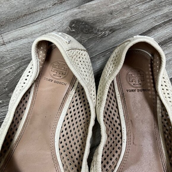 Tory Burch Whitaker Perforated Leather Ballet Flats Cream Women’s Size 6 - Picture 6 of 8